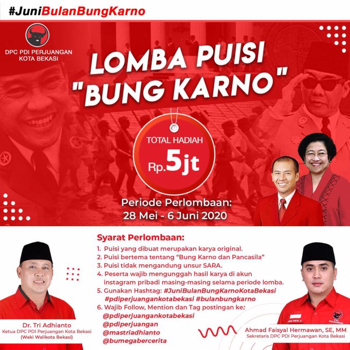 Menyambut Bulan Bung Karno, Juni 2020 DPC PDI Perjuangan Kota Bekasi Gelar Lomba Puisi