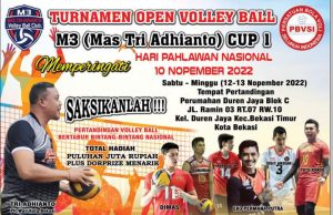 Menyambut Hari Pahlawan Nasional 10 November 2022, M3 Volley Bekasi Menggelar Turnamen Volley Antar Club’.