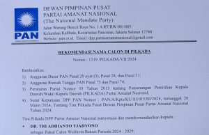 PAN AHIRNYA MEMBERIKAN REKOMENDASI KEPADA TRI ADHIANTO MAJU SEBAGAI CALON WALI KOTA BEKASI 2024 – 2029