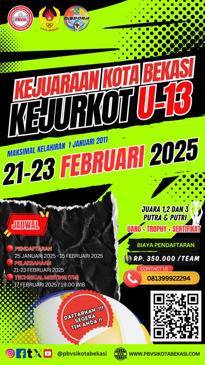 Setelah Sukses Menggelar Kejurkot U-23 PBVSI Lanjut Gelar Kejurkot U-13 di GOR Baru Jl.Ahmad Yani Kota Bekasi